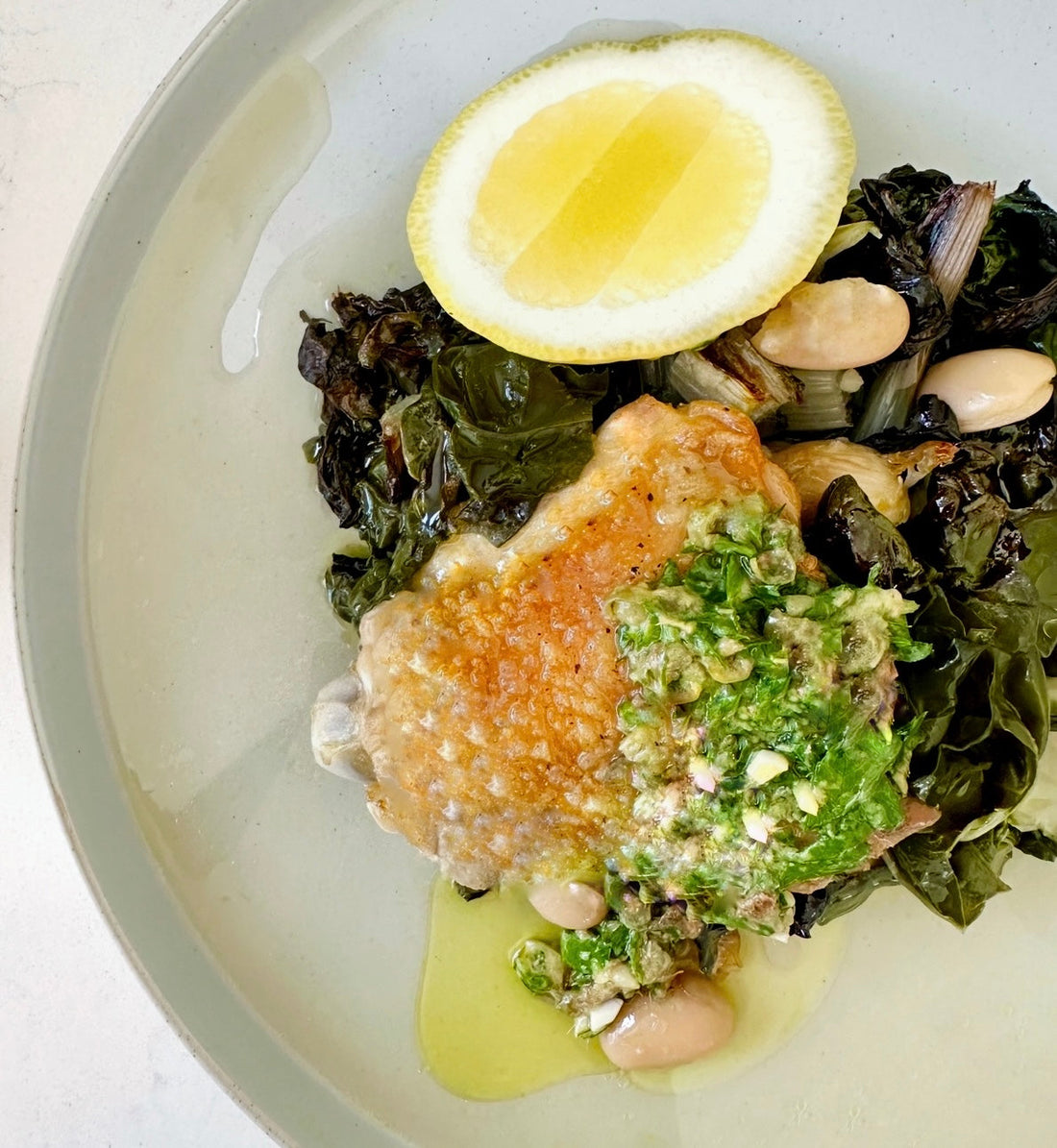 Braised Chicken, White Bean and Silverbeet