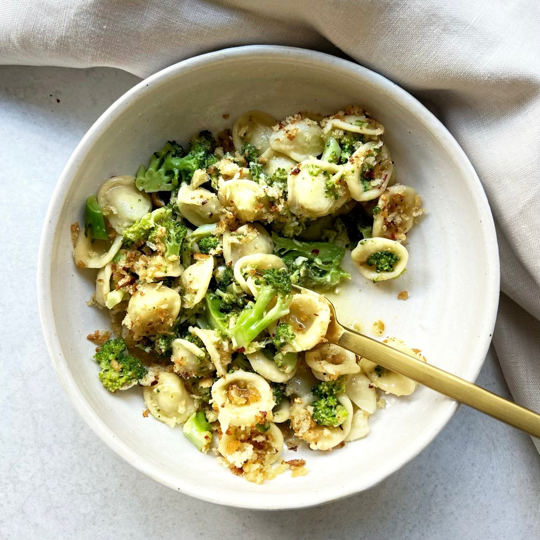 Orecchiette with Broccoli, Anchovy, Chilli Flakes and Pangrattato