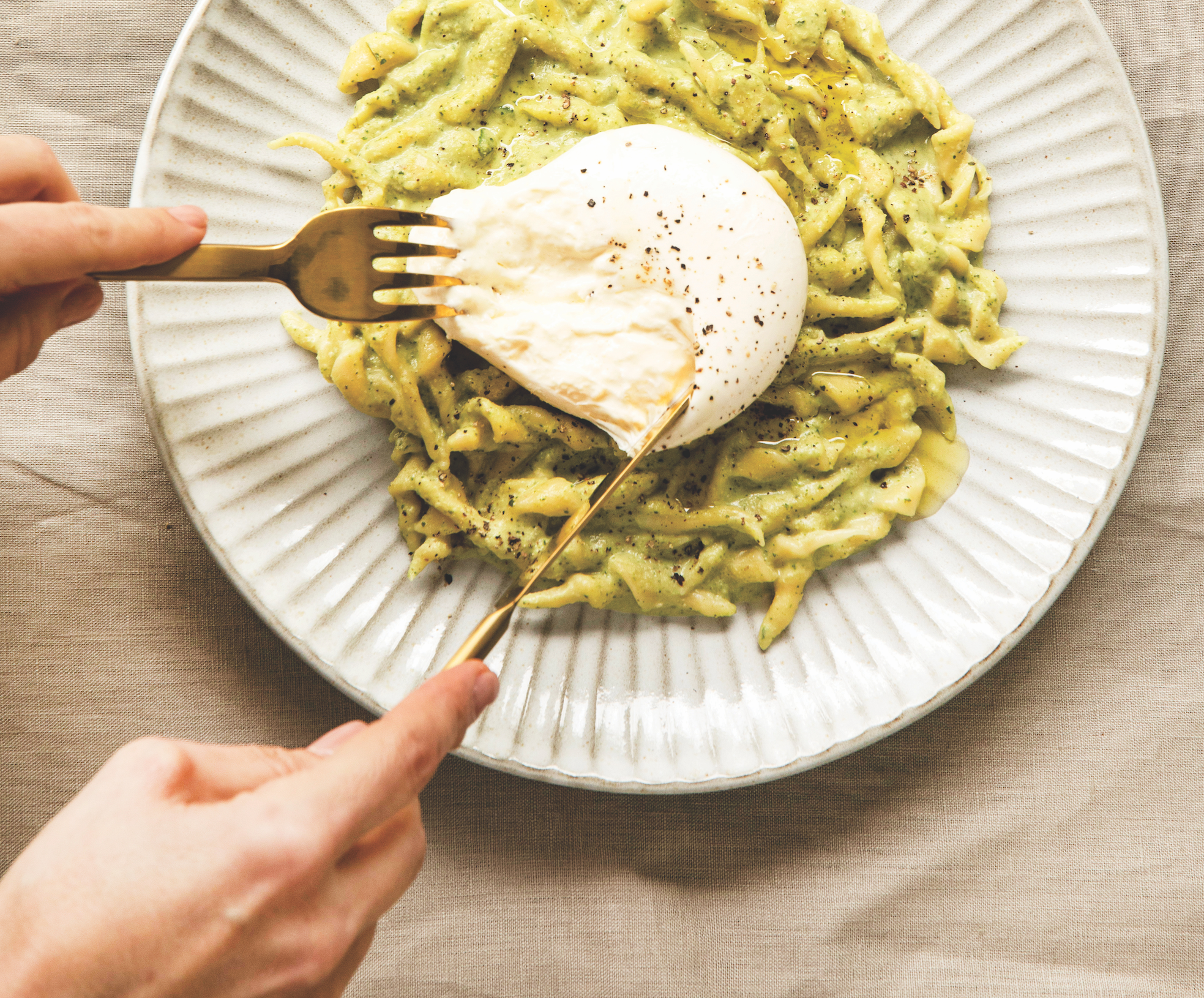 Trofie with Zucchini, Mint and Almonds