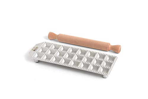 Marcato Ravioli Square Tray with Rolling Pin, 35 mm (24 Pieces)