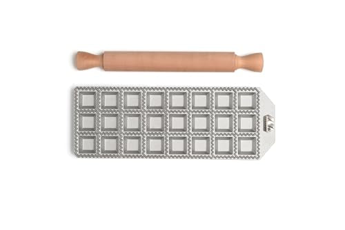 Marcato Ravioli Square Tray with Rolling Pin, 35 mm (24 Pieces)
