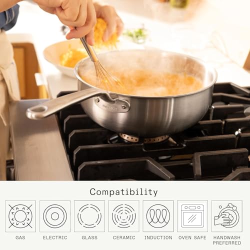 Made In Cookware - 3 Quart Stainless Steel Saucier Pan - 5 Ply Stainless Clad - Professional Cookware - Crafted in Italy - Induction Compatible