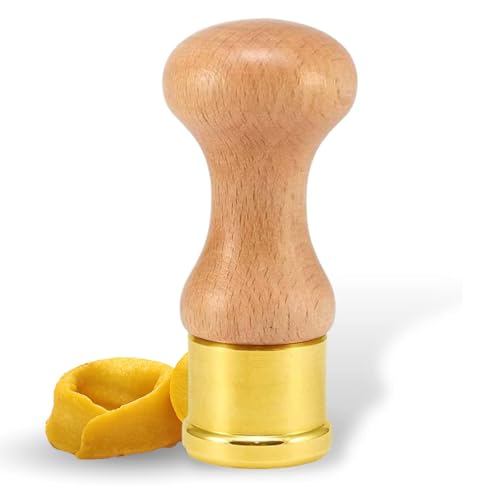 La Gondola Ravioli Stamp - Round Flower 50 mm | Italian Pasta Tool for Home and Commercial Kitchen | Brass & Natural Wood Simple | Tortellini Raviolii Cookie Cutter Made in Italy (Anolini)