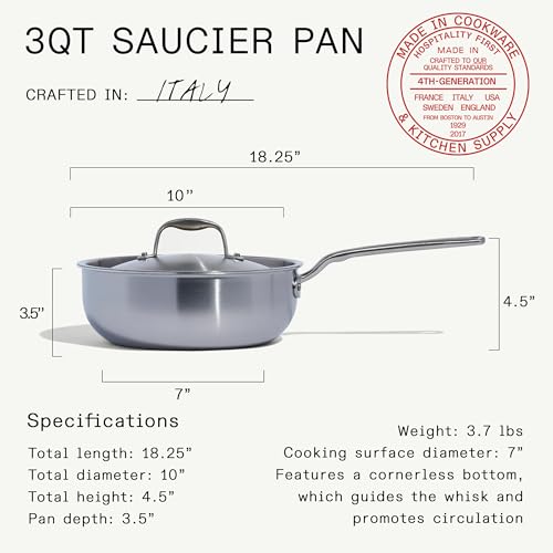 Made In Cookware - 3 Quart Stainless Steel Saucier Pan - 5 Ply Stainless Clad - Professional Cookware - Crafted in Italy - Induction Compatible