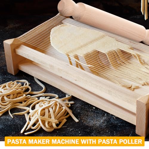 Silifine Pasta Guitar Chitarra Cutter Rolling Pin, Wood Color, Wood | Guitar String Cutting Board for Spaghetti Lasagna, Italian Tool, Handmade Pasta Maker, Cooking Gift for Grandma, Mom