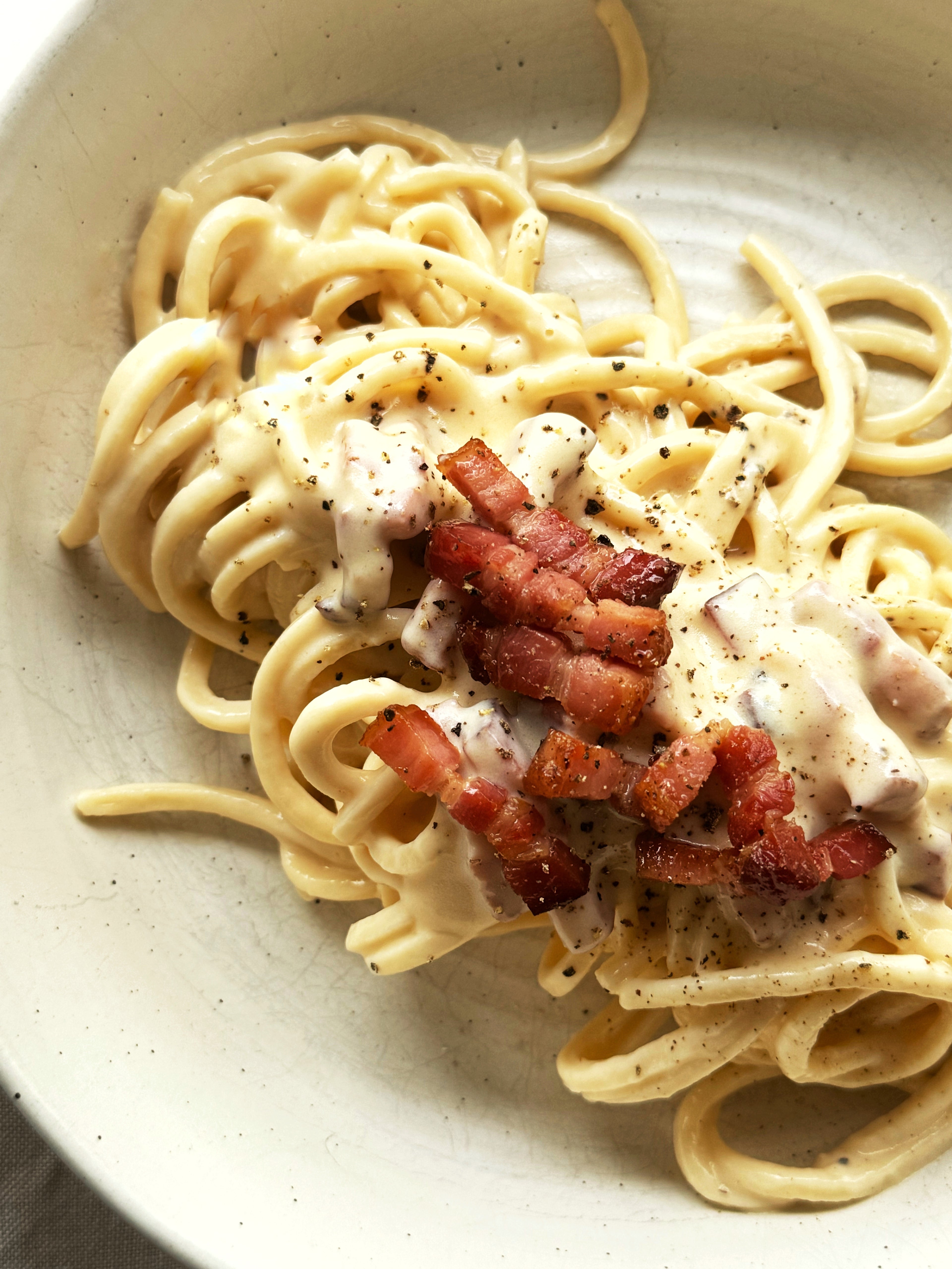 Pasta with traditional carbonara sauce