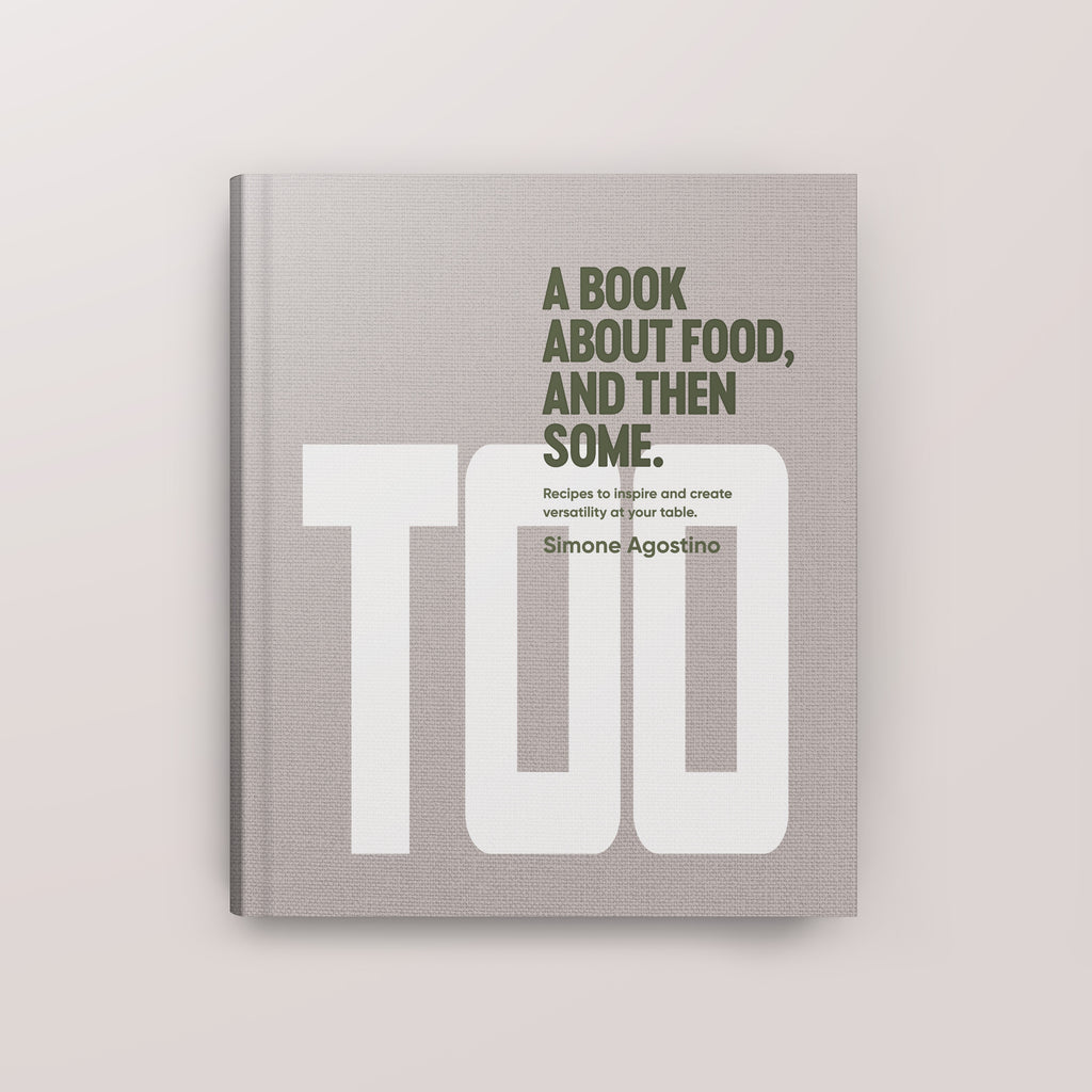Ivory cover of TOO pasta cookbook by Simone Agostino.