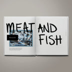 A page spread of the meat and fish section of The Table of Us cookbook by Simone Agostino.