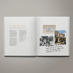 Collage of family photographs featured in The Table of Us cookbook, including Simone Agostino's grandmother, father, and siblings, evoking childhood memories, and the Italian home and street where her father was born.