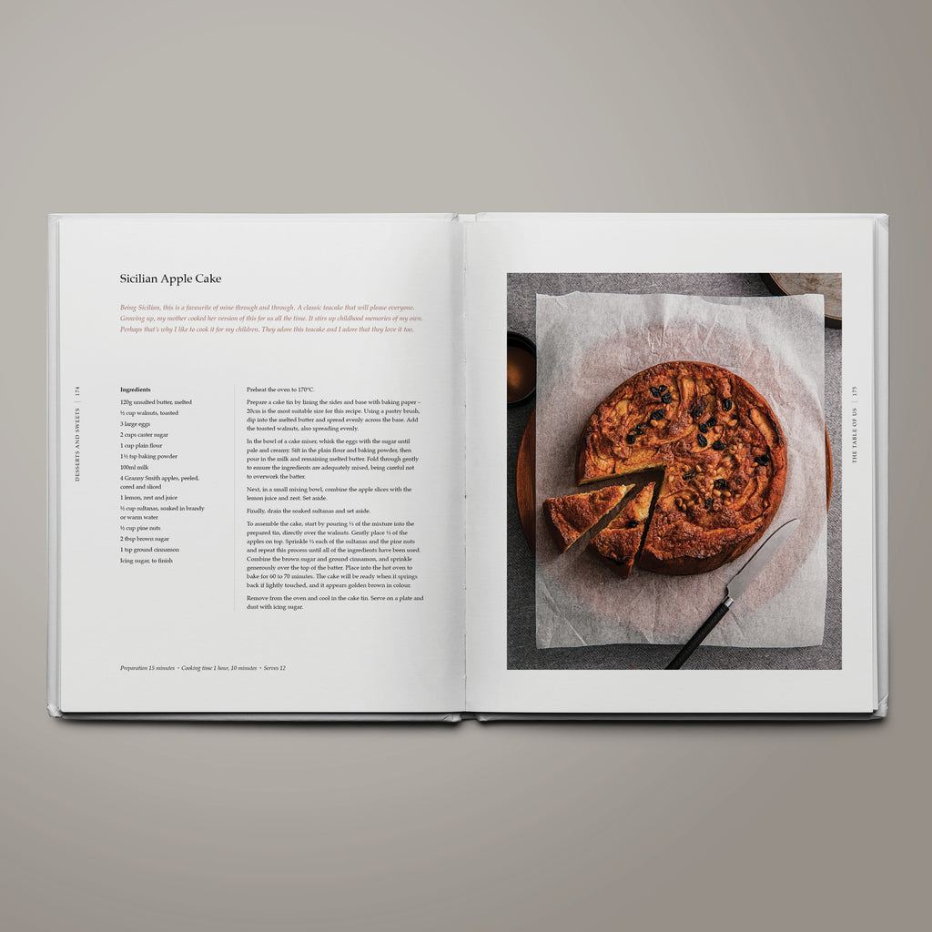 Recipe page for Sicilian Apple Cake from The Table of Us cookbook by Simone Agostino.