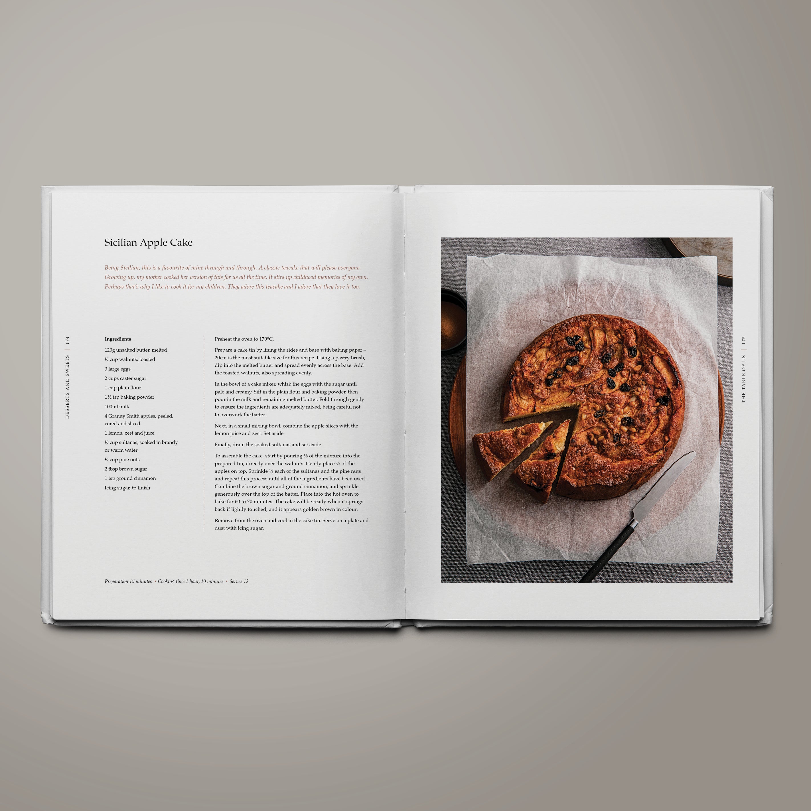 Recipe page for Sicilian Apple Cake from The Table of Us cookbook by Simone Agostino.